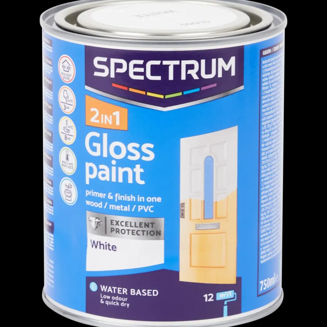 Verf-Spectrum 2-in-1 hoogglans verf wit Wit 750 ml | Action NL